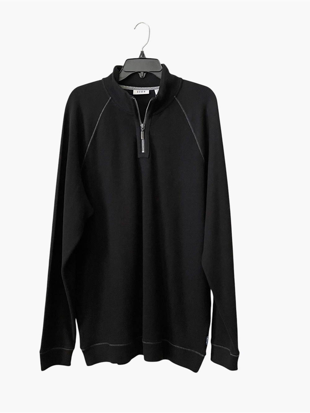 NWT ROWM Quarter Zip Pullover Men's Size XL Black Collared Long Sleeve Cotton